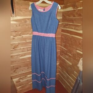 Vintage 60s/70s Elfriede For Mitch Robert Blue W Red Check Accents Women's Dress